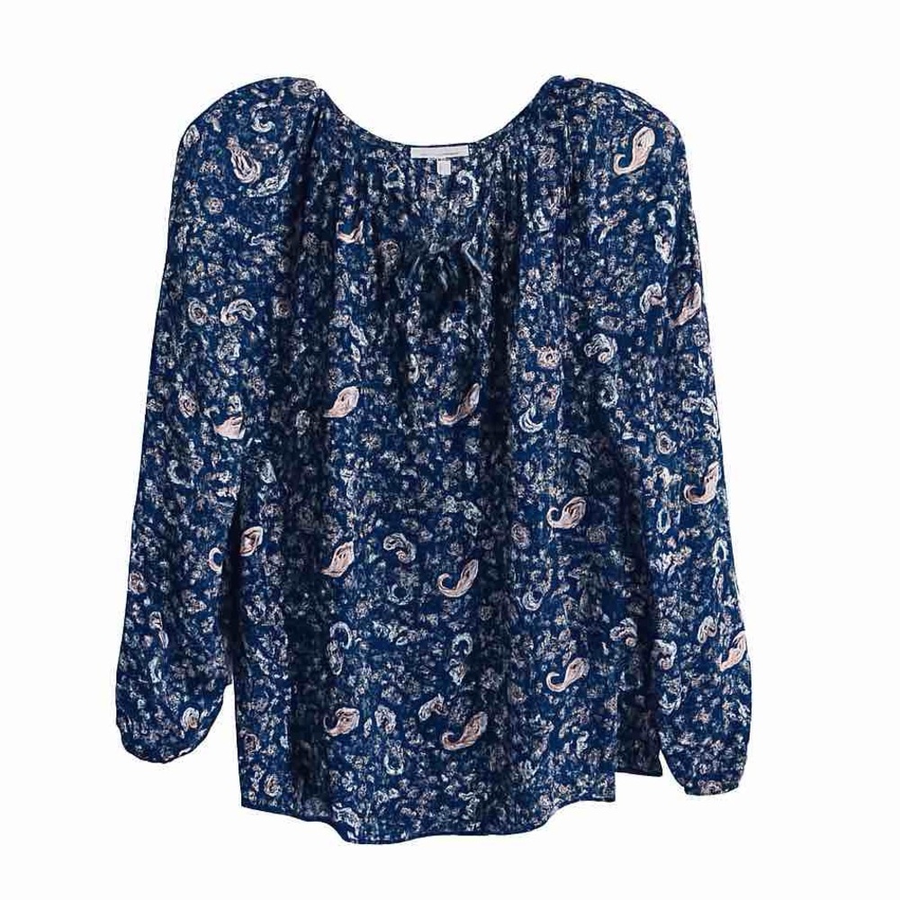 Lucky Brand Paisley Peasant Boho Blouse Blue Size S